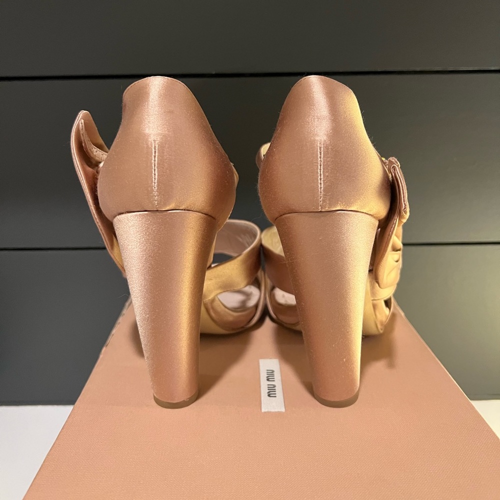 Miu Miu Satin Bow Ankle Strap Block Heel - image 2